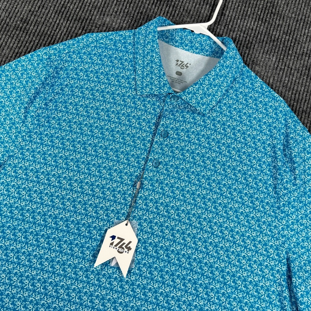 1764 Polo Shirt Mens 2XL XXL Blue Geometric Short Sleeve Golf Performance New